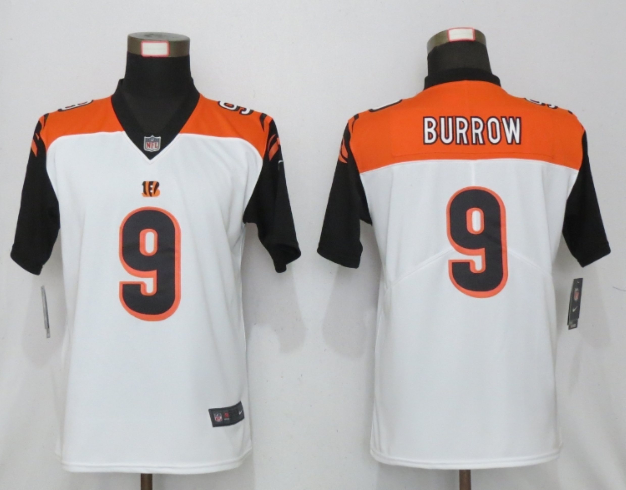 Women New Nike Cincinnati Bengals 9 Burrow Nike White NFL 100 Alternate Vapor Elite Playe